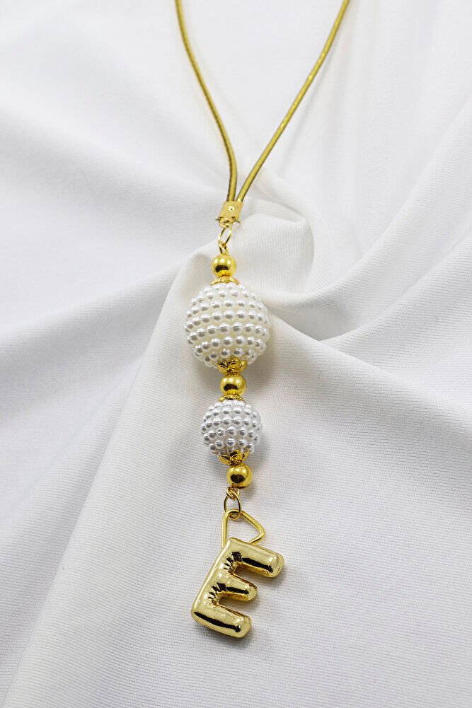 İncili Bombeli Metal E Harfli Dikiz Ayna Süsü, Kişiye Özel Gold Renkli Yeni Araba Hediyesi