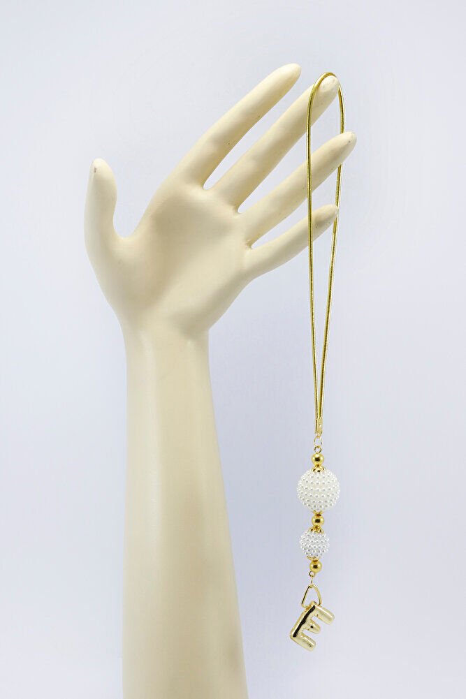 İncili Bombeli Metal E Harfli Dikiz Ayna Süsü, Kişiye Özel Gold Renkli Yeni Araba Hediyesi