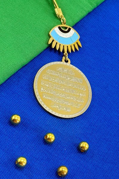 Nazarlı Mavi Göz Ayetel Kürsi Felak Nas İhlas Komple Paslanmaz Çelik Araba Dikiz Ayna Süsü