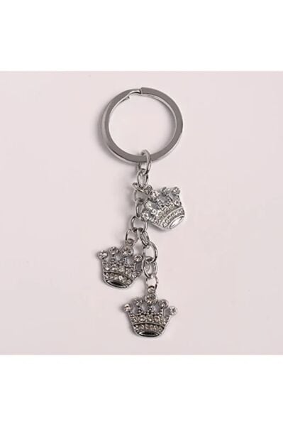 Taşlı Kraliyet Tacı Tasarımlı Çelik Anahtarlık