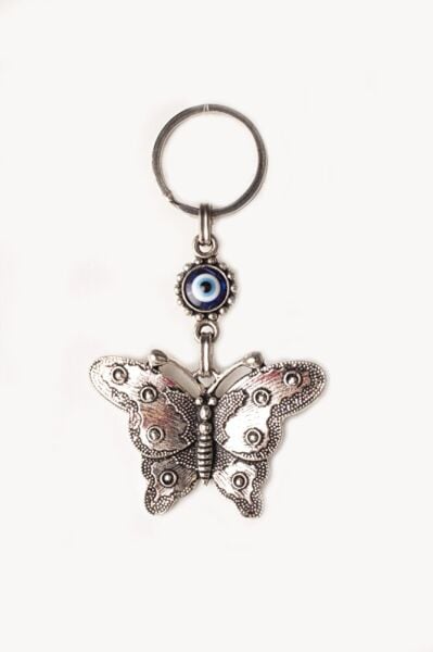 Anahtarlık, El Yapımı, Işlemeli, Nazar Boncuğu Ve Kelebek Desenli