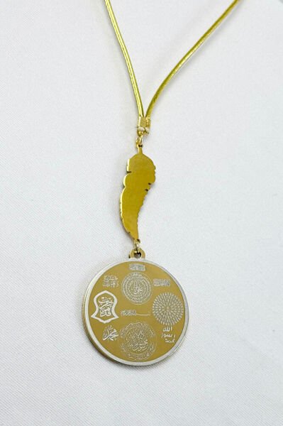 Firuze Taşlı Yapraklı Ayetel Kürsi Hilye-i Şerif Komple Paslanmaz Çelik Araba Dikiz Ayna Süsü