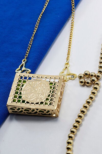 Metal Kelebekli Metal Kaplı Minyatür Yeşil Kur' an-ı Kerim Araba Dikiz Ayna Süsü