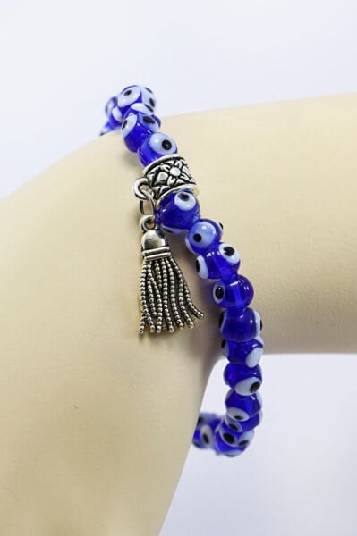 33 Adet Lacivert Nazar Boncuğu Tesbih Bileklik, Hediyelik El Yapımı Cam Nazar Boncuklu Bileklik