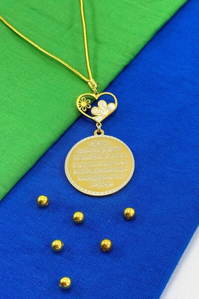 Sedefli Kalp Çiçek Detaylı Komple Paslanmaz Çelik Ayetel Kürsi Felak Nas İhlas Araba Dikiz Ayna Süsü