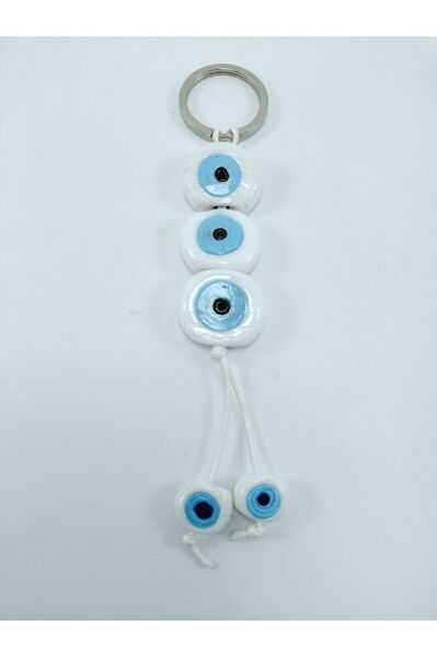 Handmade White Calabash Glass Evil Eye Beaded Keychain Authentic Gift Accessory