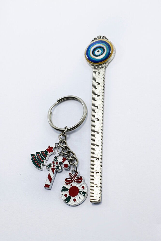 Gümüş Renkli Yılbaşı Temalı Anahtarlık, Hediyelik Christmas Çanta Süsü