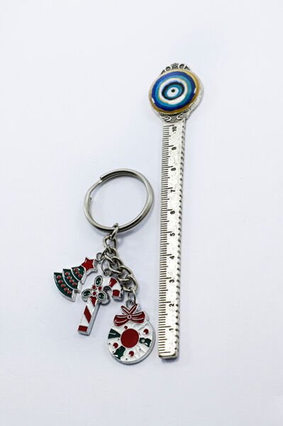 Gümüş Renkli Yılbaşı Temalı Anahtarlık, Hediyelik Christmas Çanta Süsü