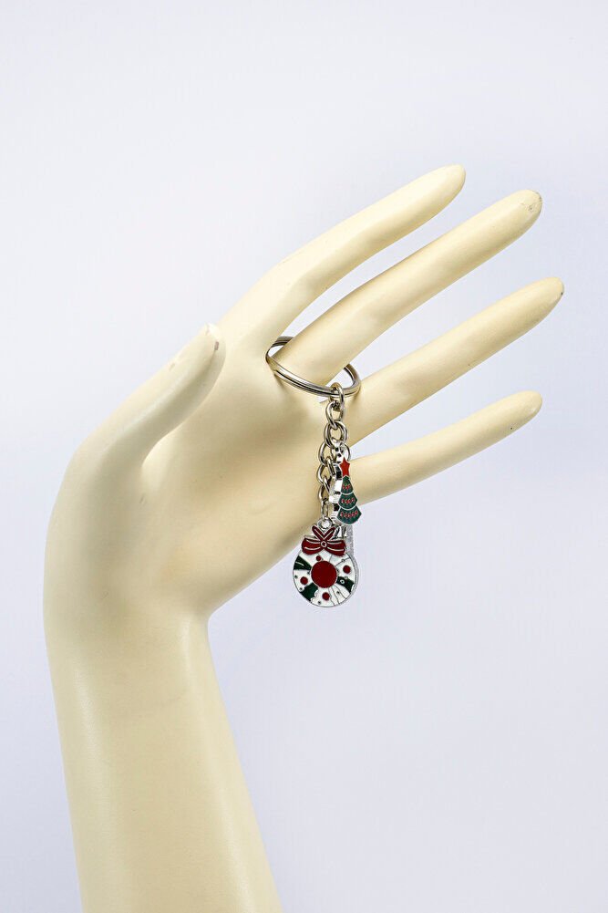 Gümüş Renkli Yılbaşı Temalı Anahtarlık, Hediyelik Christmas Çanta Süsü