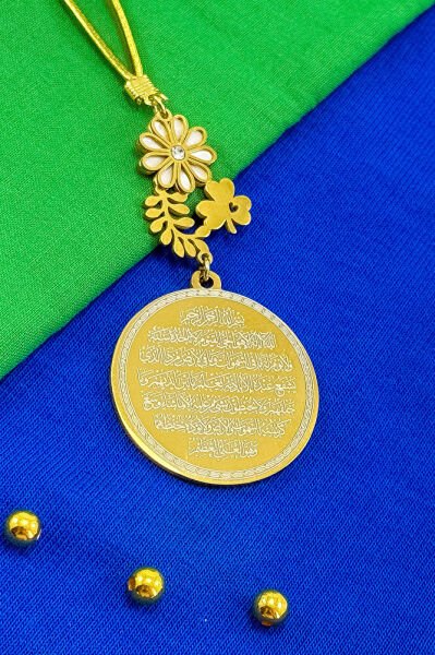 Sedefli Papatya Yoncalı Komple Paslanmaz Çelik Ayetel Kürsi Nazar Ayeti Araba Dikiz Ayna Süsü