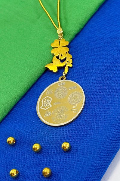 Sedefli Papatya Kelebek Ayetel Kürsi Hilye-i Şerif Komple Paslanmaz Çelik Araba Dikiz Ayna Süsü