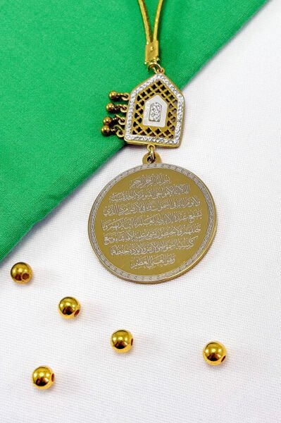 Parlak Taşlı Salkım Toplu Ayetel Kürsi Felak Nas İhlas Komple Paslanmaz Çelik Araba Dikiz Ayna Süsü