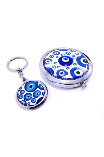 Metal Evil Eye Bead Themed Keychain + Bag Mirror Gift Set Gift Accessory