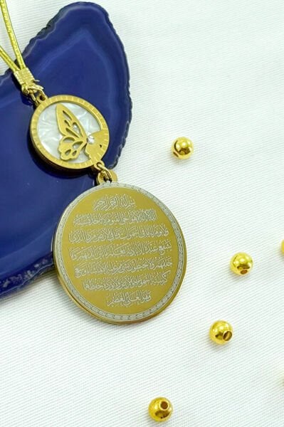 Sedefli Kelebek Ayetel Kürsi Felak Nas Ihlas Komple Paslanmaz Çelik Araba Dikiz Ayna Süsü