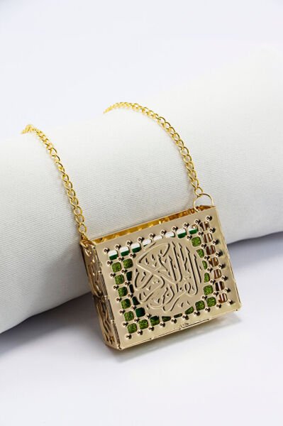 Ajurlu Metal Kaplı Minyatür Kur' an-ı Kerim Araba Dikiz Ayna Süsü, Gold Renkli Lüks Araba Hediyesi