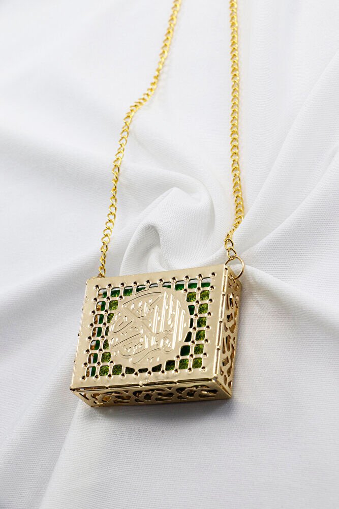 Ajurlu Metal Kaplı Minyatür Kur' an-ı Kerim Araba Dikiz Ayna Süsü, Gold Renkli Lüks Araba Hediyesi