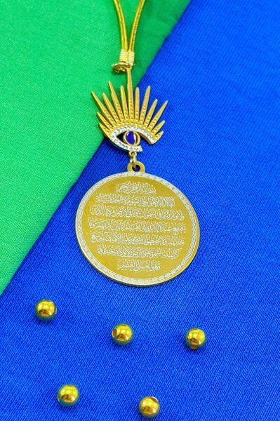 Taşlı Göz Figürlü Ayetel Kürsi Hilye-i Şerif Komple Paslanmaz Çelik Araba Dikiz Ayna Süsü