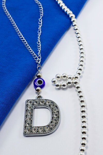 Gümüş Renkli Kristal Taşlı D Harfi Araba Dikiz Ayna Süsü, Hediyelik Nazar Boncuklu Araba Süsü