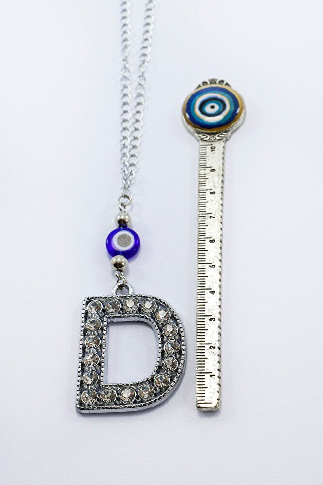 Gümüş Renkli Kristal Taşlı D Harfi Araba Dikiz Ayna Süsü, Hediyelik Nazar Boncuklu Araba Süsü