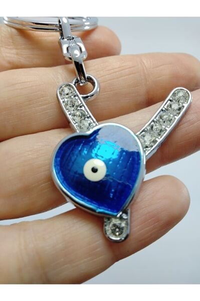 Kalp Nazar Boncuğu Metal Kristal Taşlı Y Harfi Anahtarlık Hediyelik Aksesuar