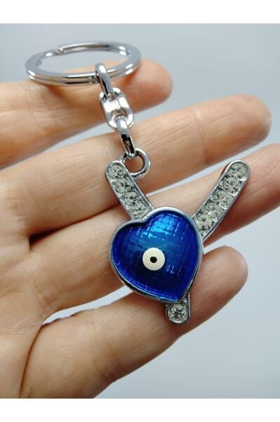 Kalp Nazar Boncuğu Metal Kristal Taşlı Y Harfi Anahtarlık Hediyelik Aksesuar