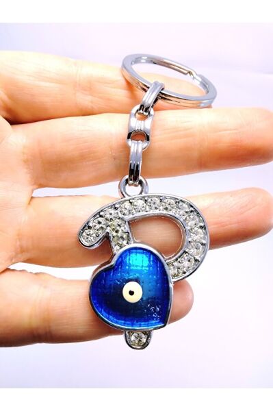 Kalp Nazar Boncuğu Metal Kristal Taşlı P Harfi Anahtarlık Hediyelik Aksesuar