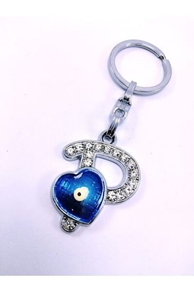 Kalp Nazar Boncuğu Metal Kristal Taşlı P Harfi Anahtarlık Hediyelik Aksesuar