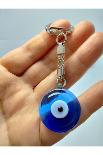 Cam Nazar Boncuğu Sade Yuvarlak Anahtarlık El Yapımı Hediyelik Aksesuar