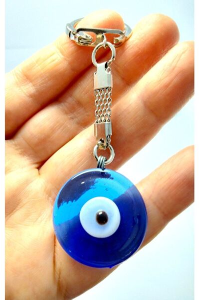 Cam Nazar Boncuğu Sade Yuvarlak Anahtarlık El Yapımı Hediyelik Aksesuar