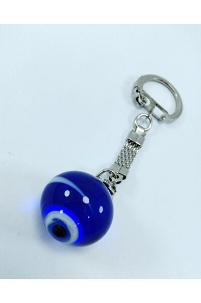 Cam Nazar Boncuğu Küre Çizgili Anahtarlık El Yapımı Hediyelik Aksesuar