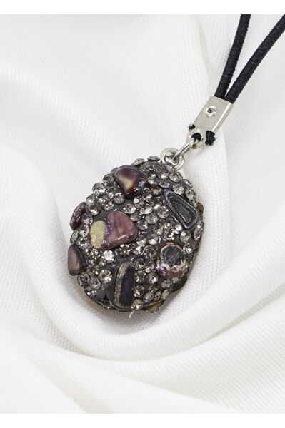 Siyah Parlak Taşlı Kahverengi Doğal Taşlı Araba Dikiz Ayna Süsü, Yeni Araba Hediyesi