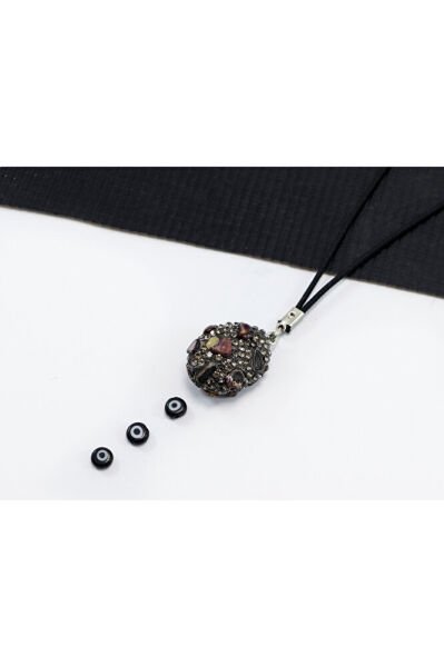 Siyah Parlak Taşlı Kahverengi Doğal Taşlı Araba Dikiz Ayna Süsü, Yeni Araba Hediyesi