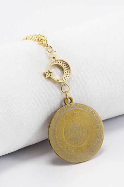 Ay Yıldız Zirkon Çelik Ön Allah Ayetel Kürsi Arka Nazar Ayeti Araba Dikiz Ayna Süsü Gold