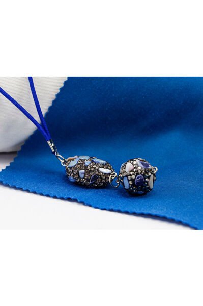 Lacivert Parlak Doğal Taşlı Araba Dikiz Ayna Süsü, Yeni Araba Hediyesi