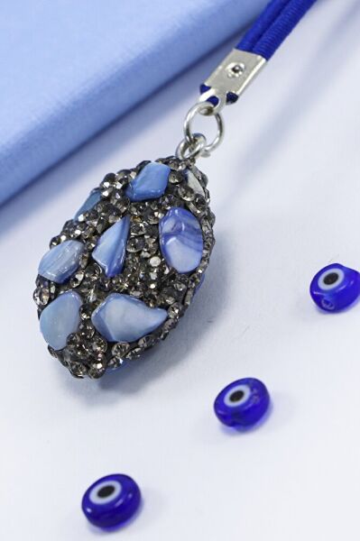 Açık Lacivert Parlak Doğal Taşlı Araba Dikiz Ayna Süsü, Yeni Araba Hediyesi