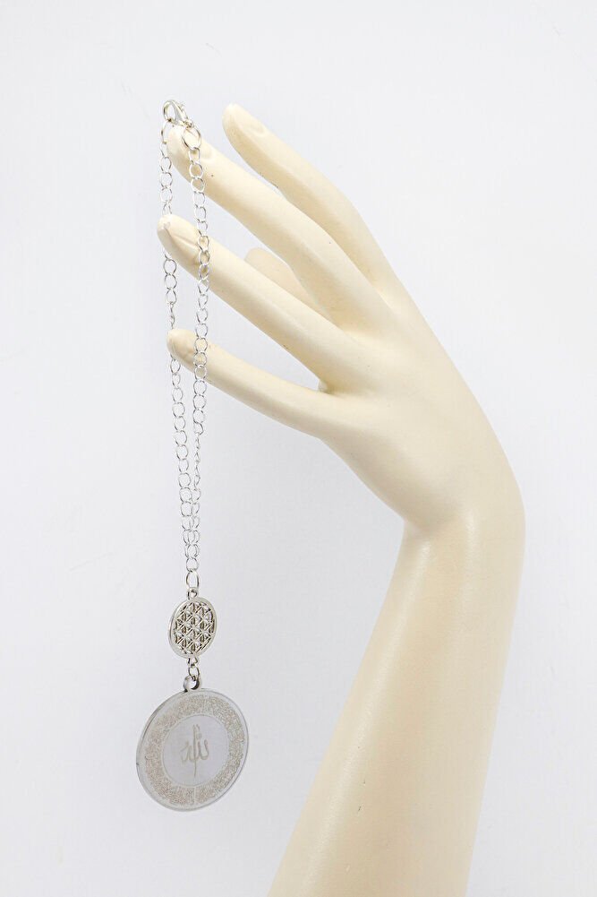 Gümüş Renkli Yaşam Çiçeği Paslanmaz Çelik Ayetel Kürsi / Felak Nas Ihlas Araba Dikiz Ayna Süsü