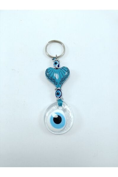 Saydam Nazar Boncuklu Anahtarlık Kalp Temalı El Yapımı Cam Hediyelik Aksesuar