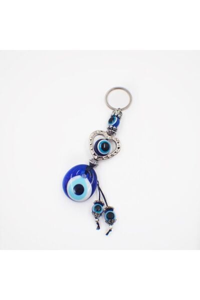 Handmade Glass Evil Eye Beaded Heart Detailed Keychain