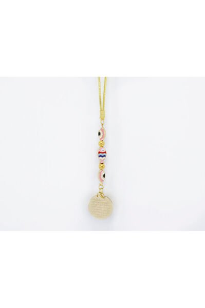 Küçük, Renkli Balık Elips Nazarlı Metal Ayetel Kürsi Araba Dikiz Ayna Süsü, Gold Renkli