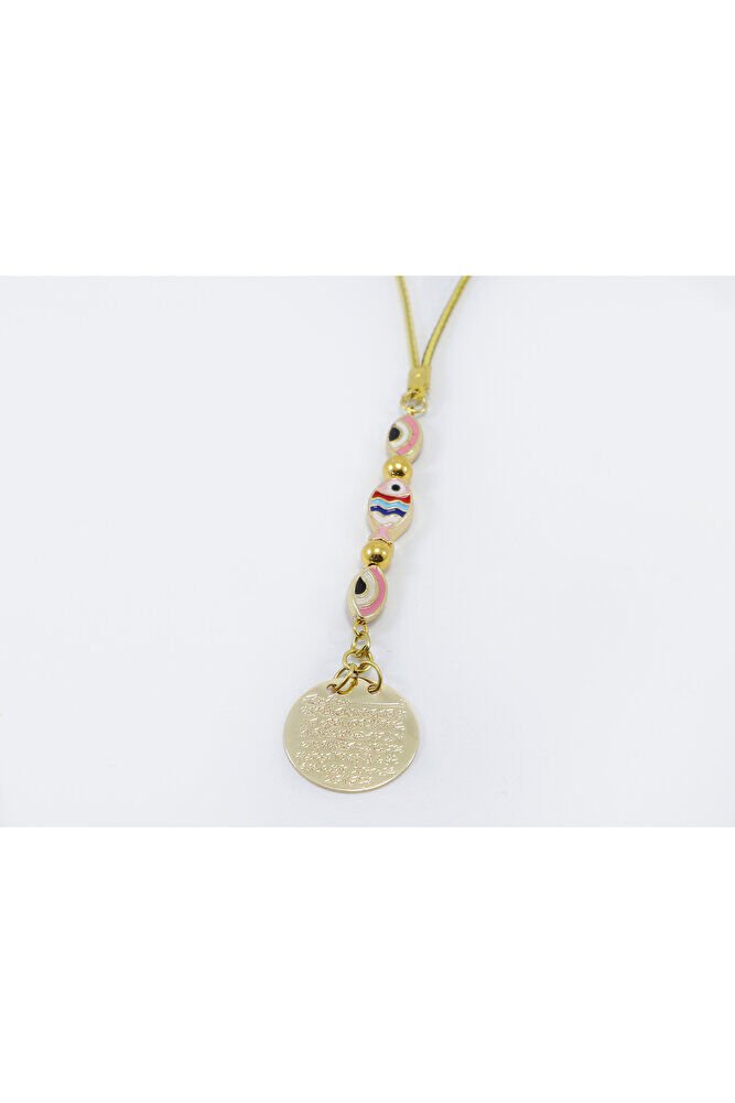 Küçük, Renkli Balık Elips Nazarlı Metal Ayetel Kürsi Araba Dikiz Ayna Süsü, Gold Renkli