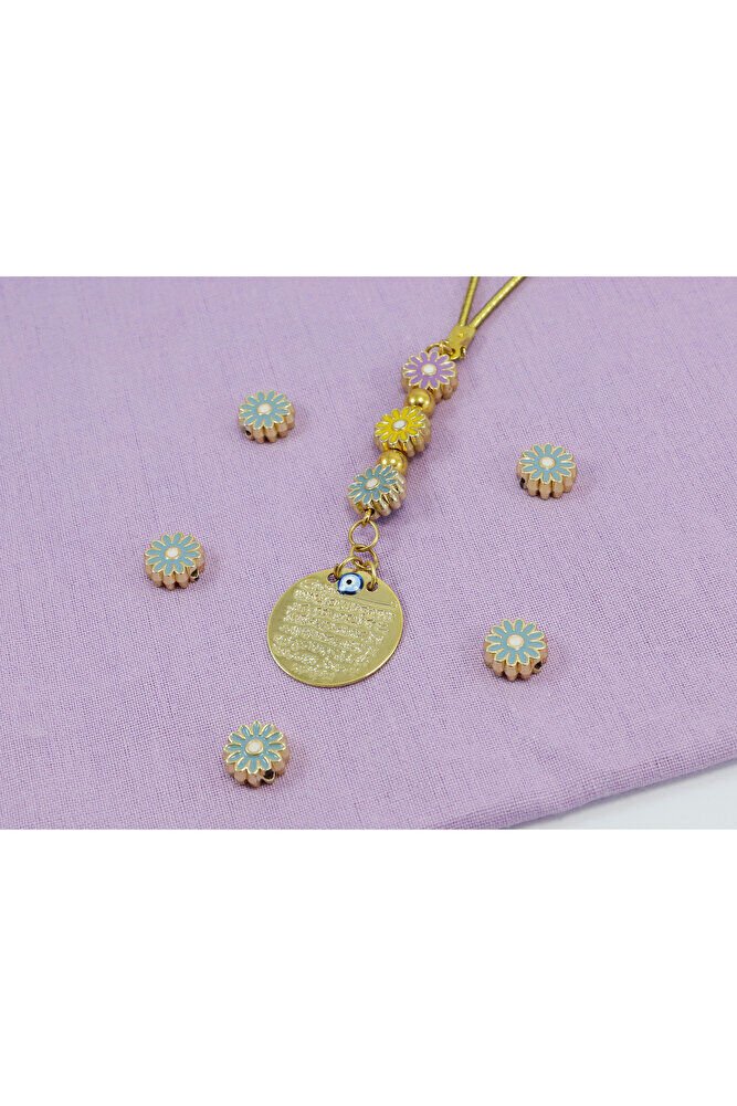 Küçük, Çerçeveli Çiçek Metal Ayetel Kürsi Araba Dikiz Ayna Süsü, Gold Renkli