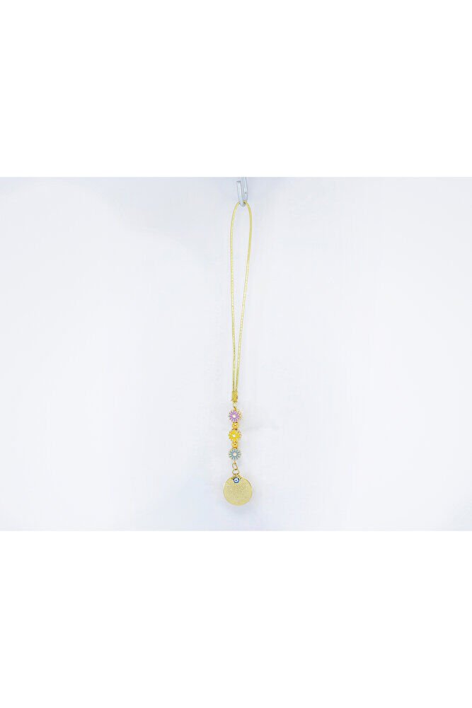 Küçük, Çerçeveli Çiçek Metal Ayetel Kürsi Araba Dikiz Ayna Süsü, Gold Renkli