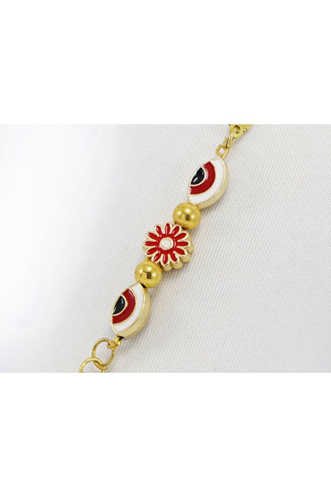 Küçük,Elips Nazar Boncuklu Çerçeveli Çiçek Metal Ayetel Kürsi Araba Dikiz Ayna Süsü, Gold Renkli