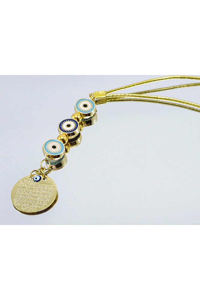 Küçük, Çerçeveli Çiçek Metal Ayetel Kürsi Araba Dikiz Ayna Süsü, Gold Renkli