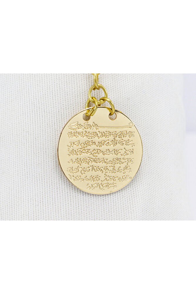 Lotus Flower Fish Metal Ayetel Kursi Car Rearview Mirror Ornament, Gold Color