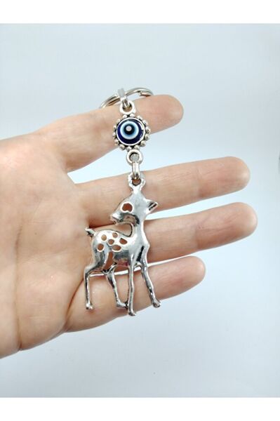 Nazar Boncuğu Anahtarlık Metal Geyik Figürü Hediyelik Aksesuar