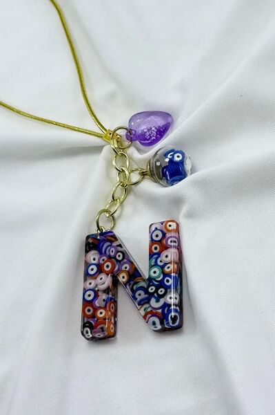 Colorful Evil Eye Beaded Letter N Car Rearview Mirror Ornament, New Car Gift