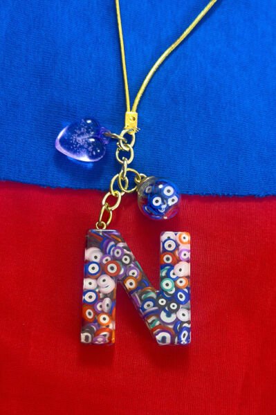 Colorful Evil Eye Beaded Letter N Car Rearview Mirror Ornament, New Car Gift