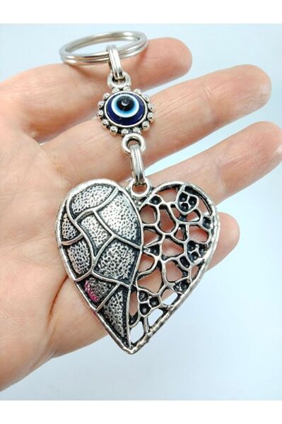 Nazar Boncuğu Anahtarlık Metal Kalp Figürü Hediyelik Aksesuar