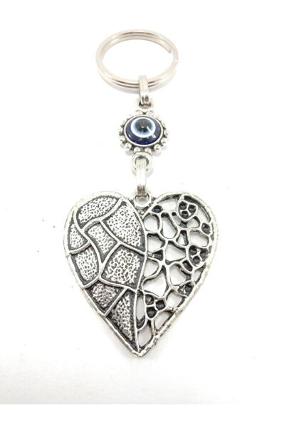 Nazar Boncuğu Anahtarlık Metal Kalp Figürü Hediyelik Aksesuar